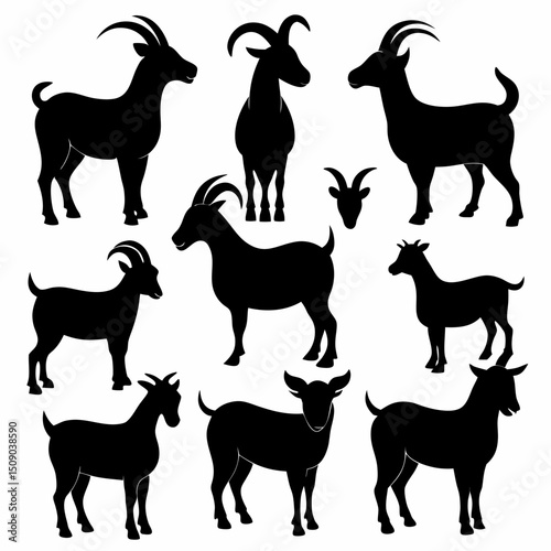 Goat silhouettes vector, Set of animals, goat vector silhouettes