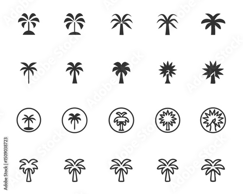 Palm tree vector icon set tropical summer beach vacation silhouette design graphic element illustration 1