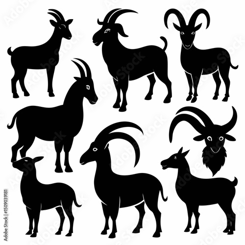 Goat silhouettes vector, Set of animals, goat vector silhouettes