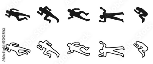 dead body outline silhouette set with different position. vector illustration isolated on white background.