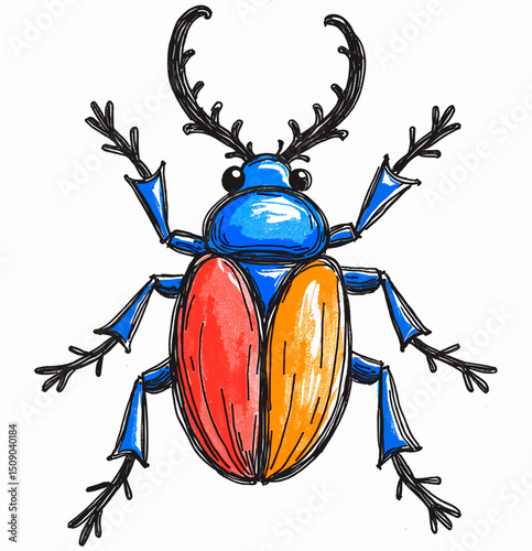 Whimsical illustration of a colorful Egyptian scarab beetle for International Museum Day  