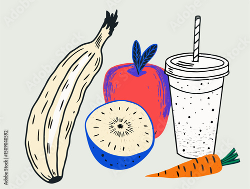 Healthy Smoothie Ingredients: Banana, Apple, Kiwi, Carrot