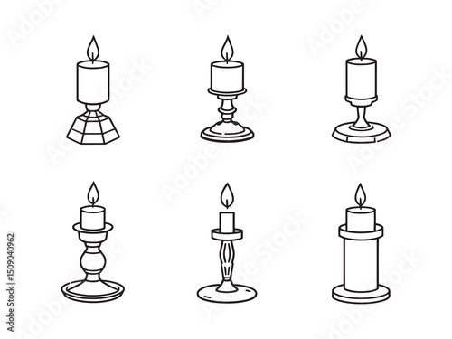 Simple Line Art of Candle Holders Set
