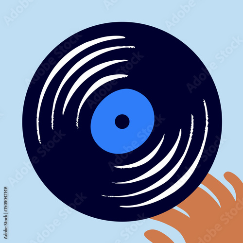 Hand Reaching for Vinyl Record, Music Icon, Retro Style
