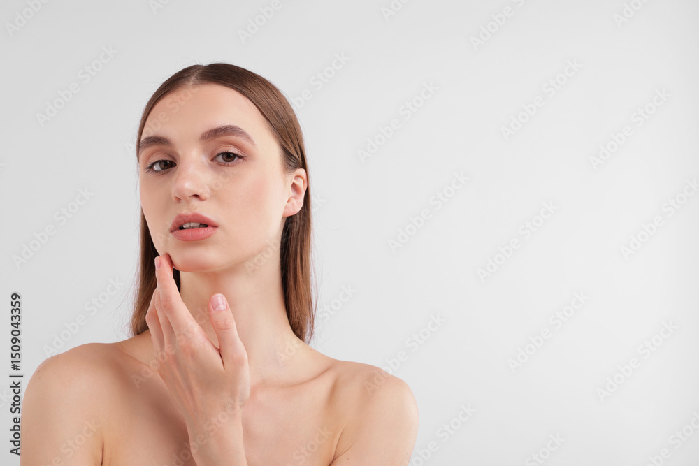 Portrait of attractive young woman on white background. Space for text Portrait of attractive young woman on white background. Space for text