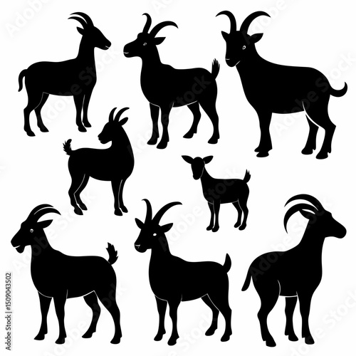 Goat silhouettes vector, Set of animals, goat vector silhouettes
