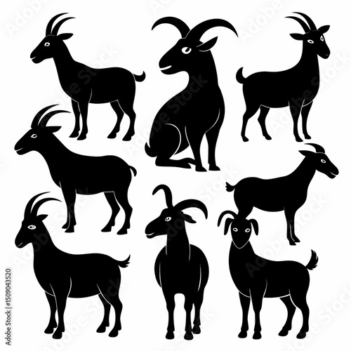 Goat silhouettes vector, Set of animals, goat vector silhouettes