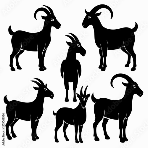 Goat silhouettes vector, Set of animals, goat vector silhouettes