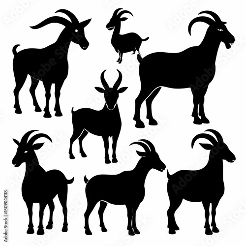 Goat silhouettes vector, Set of animals, goat vector silhouettes