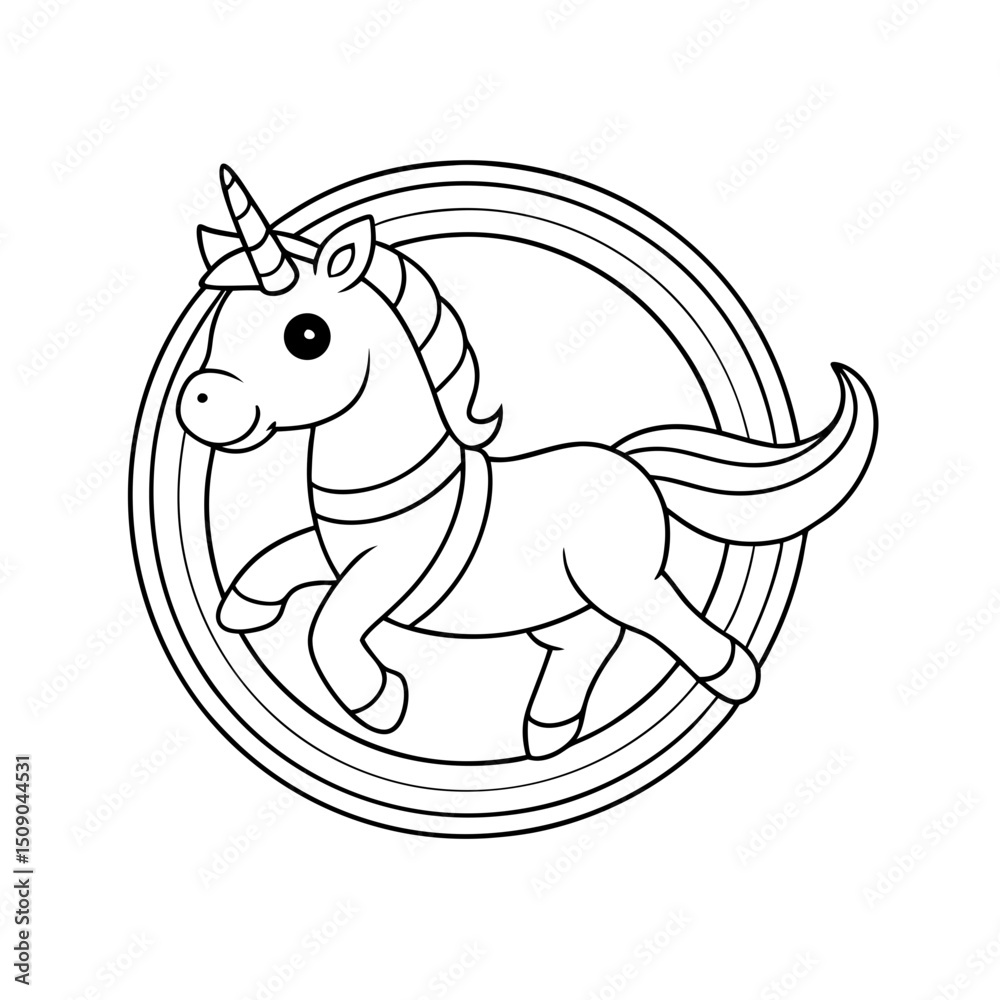 Fototapeta premium Printable Unicorn Flying Through Candy Sky Coloring Page Vector