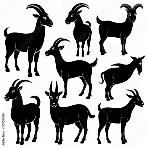 Goat silhouettes vector, Set of animals, goat vector silhouettes
