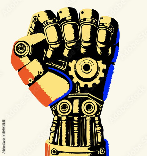 Powerful Robotic Fist Illustration, Steampunk Design, Mechanical Hand
