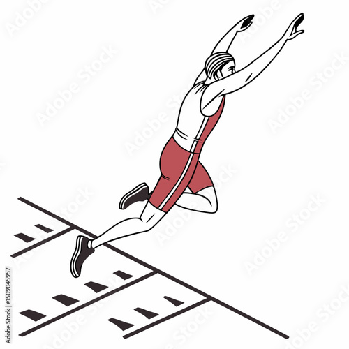 female hurdler jumping over a hurdle, focused and athletic, minimalist illustration
