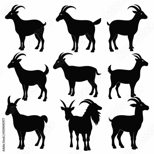 Goat silhouettes vector, Set of animals, goat vector silhouettes