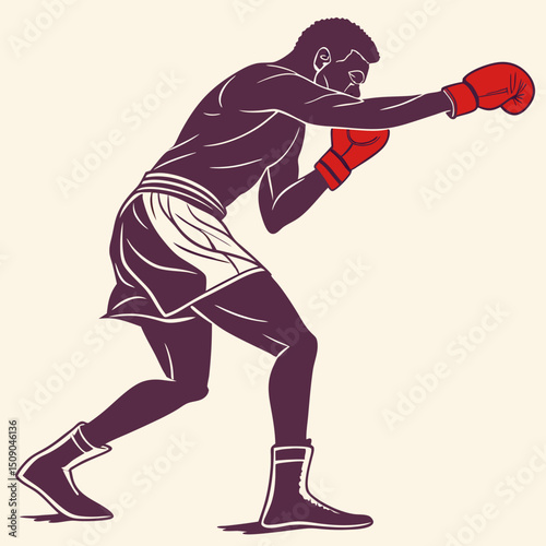male boxer preparing to strike, focused and strong, bold illustration