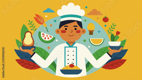 A fusion of regional staples and creative twists showcasing the culinary ingenuity of Latin American chefs.. Vector illustration