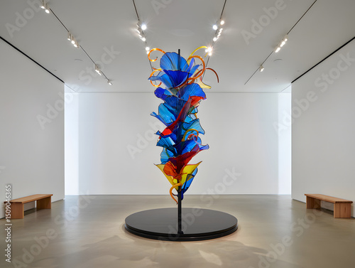 Colorful Glass Sculpture Installation in Modern Gallery