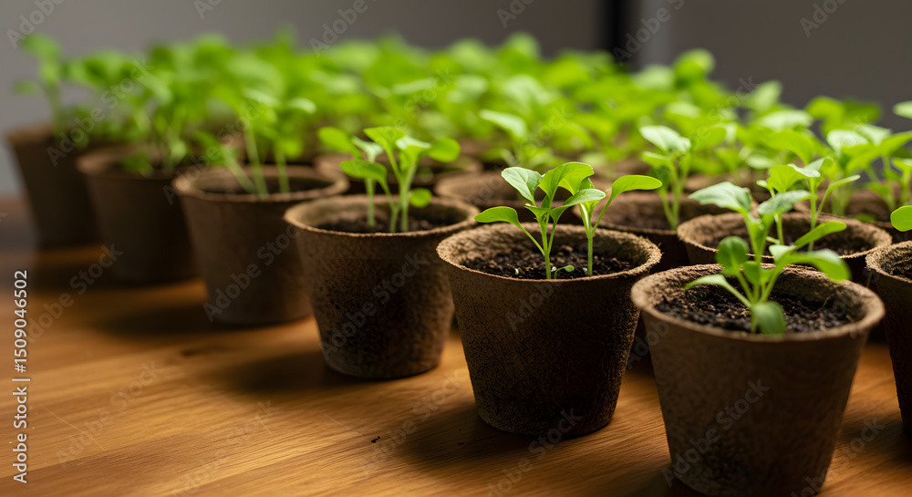 Nurturing New Life Rows of Seedlings in Peat Pots Nurturing New Life Rows of Seedlings in Peat Pots