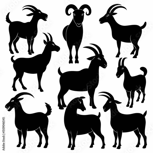 Goat silhouettes vector, Set of animals, goat vector silhouettes