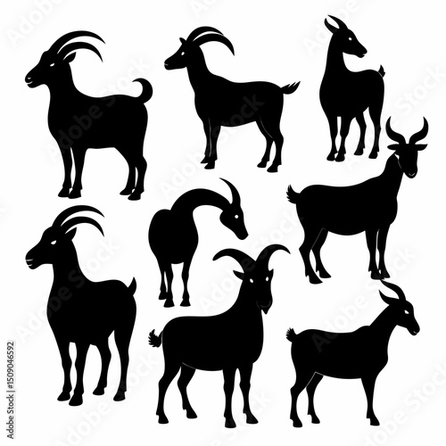 Goat silhouettes vector, Set of animals, goat vector silhouettes