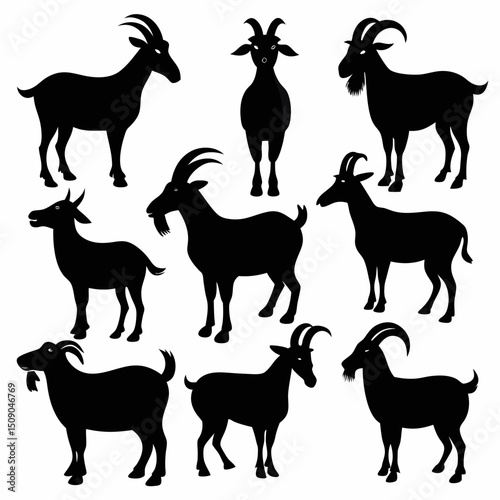 Goat silhouettes vector, Set of animals, goat vector silhouettes