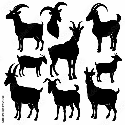 Goat silhouettes vector, Set of animals, goat vector silhouettes