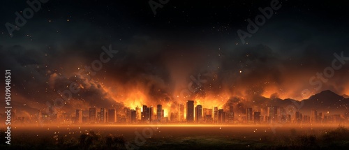 Dramatic urban inferno in a cityscape at dusk