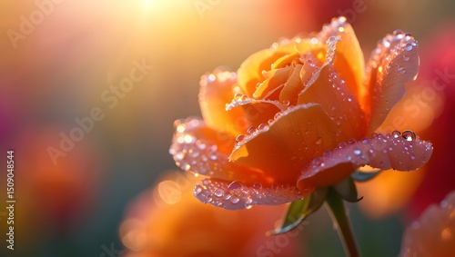 Close-Up of Dew-Covered Flower in Warm Sunset Light