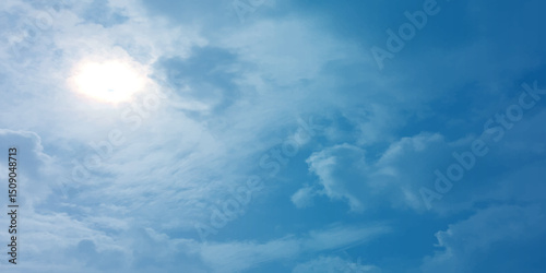 Blue soft sky clouds, light bright sunny, crystal effect background image, a storm canvas, Fresh air weather atmosphere, sunlight, landscape,  