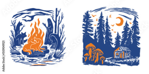 Cozy Campfire Scene with Forest Elements and Mystical Vibes