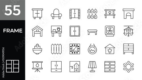 Outline furniture interior design elements vector icons set for graphic and web design projects use case design
