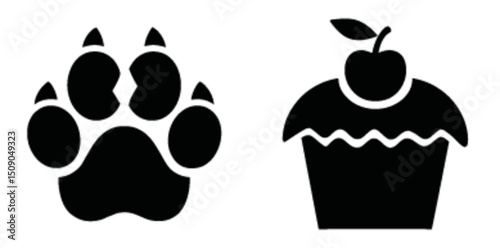 Cute Paw Print and Sweet Cupcake Vector Drawing for Designs