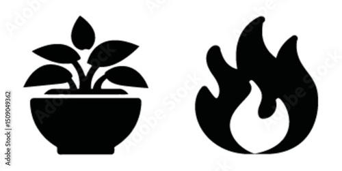 Plant and Flame Icons for Modern Graphic Design Projects
