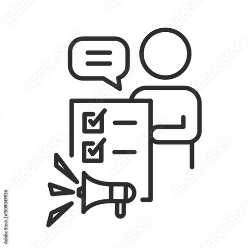 Survey with feedback icon. Customer evaluate. Line vector illustration. Online management symbol.