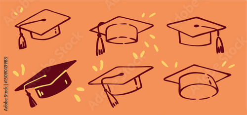 Graduation Caps Clipart: Six Diverse Graduation Hats