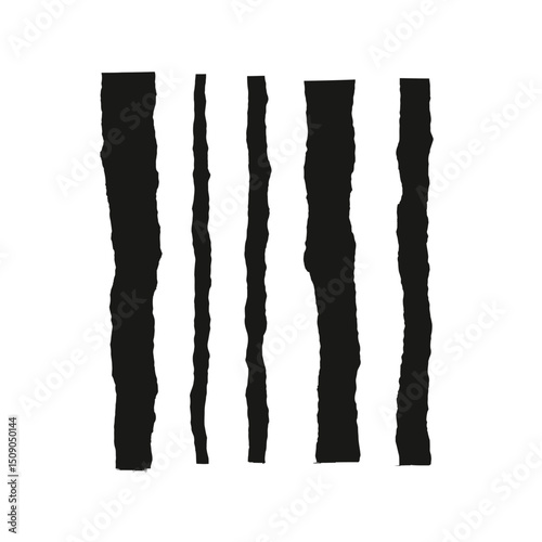 Torn paper strips isolated on white background creating an abstract and textured background with rough edges and a graphic design element for creative artwork