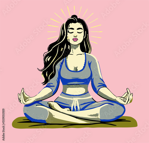 Woman Meditating Yoga Pose Illustration
