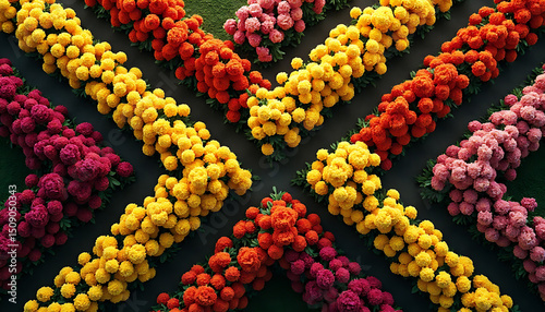 Geometric Floral Pattern: Rows of Colorful Roses