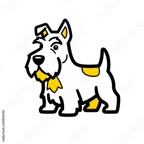 Cartoon scottish terrier dog isolated on white background, a cute and friendly pet illustration with a simple design and playful character