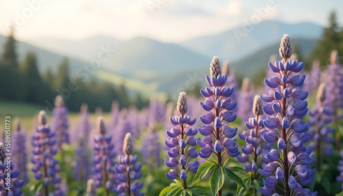 Lupine Meadow: Mountain Vista at Sunrise