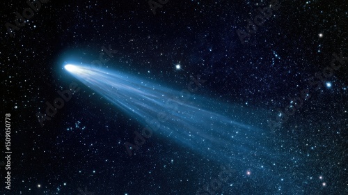comet flying across space with bright tail and stars in the background