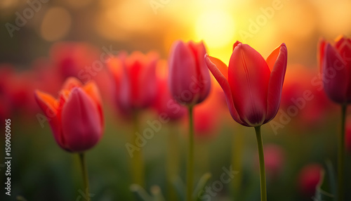 Tulip Field at Sunset: Warmth and Beauty