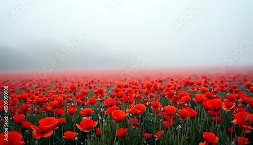Poppy Field in Mist: Remembrance and Serenity
