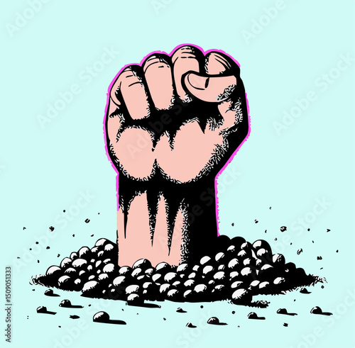 Raised Fist Emerging from Dirt: Strength, Perseverance Art