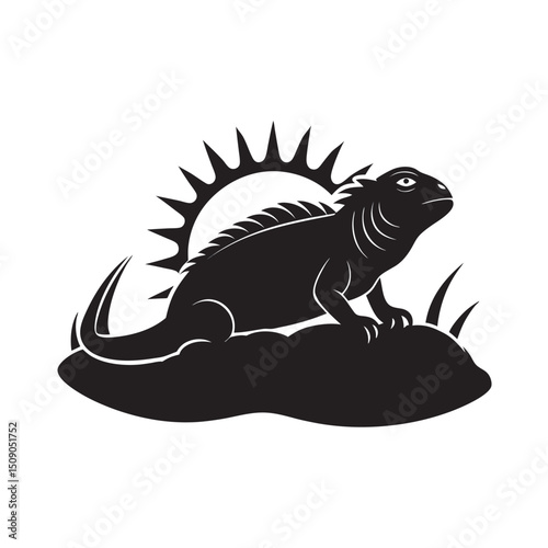 Iguana Basking Rock Sun