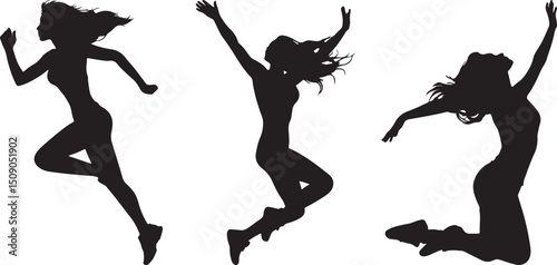 Silhouette Women Jumping Poses Vector Clipart