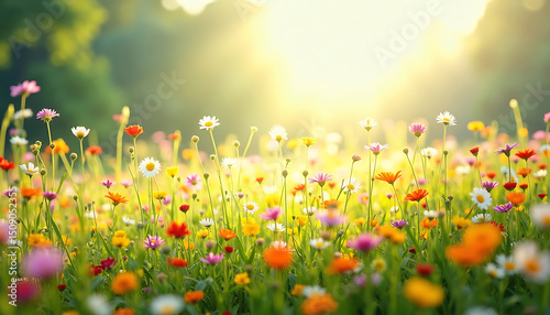 Sunlit Meadow of Wildflowers in Bloom