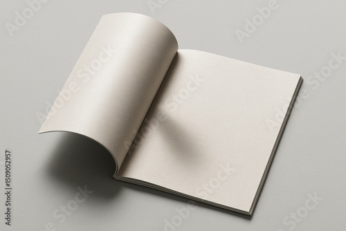 Minimalist magazine mockup with curved page on neutral background