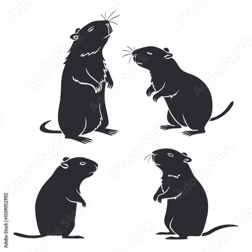 Four prairie dog silhouettes wildlife vector illustration groundhog day concept