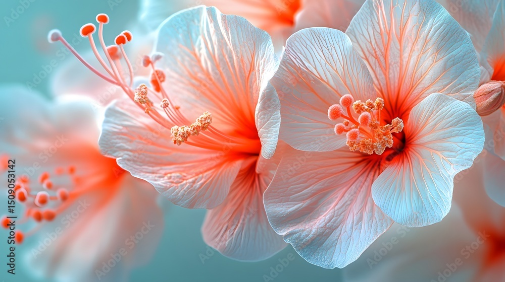 Fototapeta premium Macro view reveals delicate floral details creating an abstract theme. Soft light enhances textures and pastel colors to make appealing background or wallpaper design. Ideal for many projects.